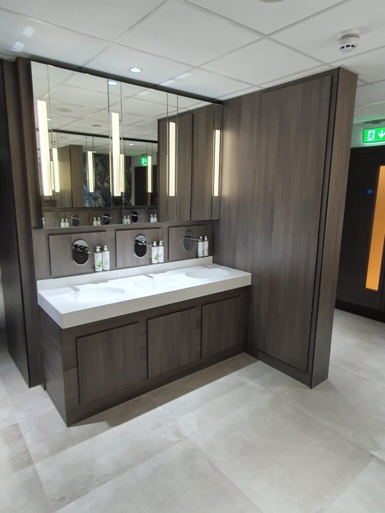 3 basin solid surface vanity with integral basins