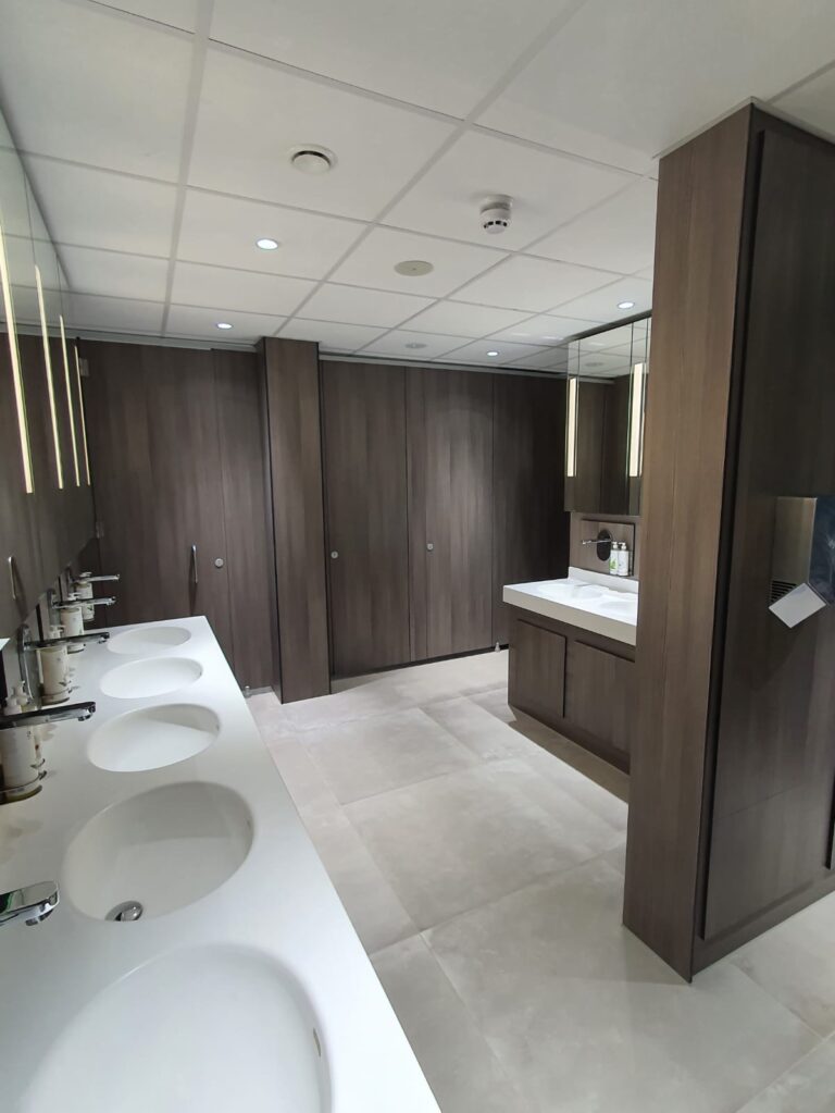 Venesta Unity cubicles and solid surface vanity unit